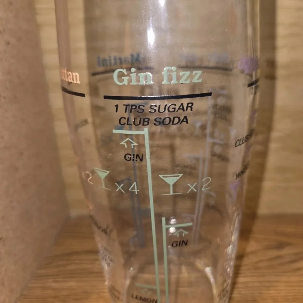 Vtg Cocktail Mixing Glass Shaker Arcoroc France Clear w/ Recipe Martini Fin fizz